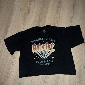 AC/DC Black Crop Top Graphic Tee XL | Rock Band Shirt